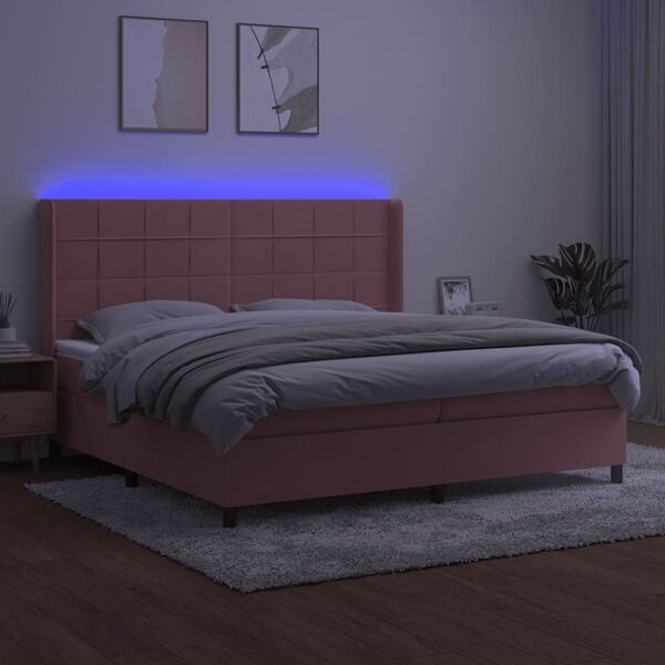 vidaXL Krevet box spring s madracem LED ružičasti 200x200cm bar&scaron;unasti
