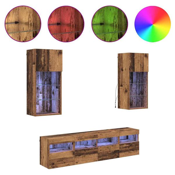 vidaXL TV zidne jedinice s LED-om 5 pcs Staro drvo 40,5 x 30 x 90 cm