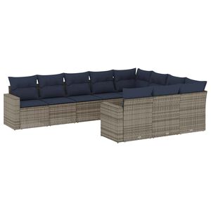 vidaXL 10-dijelni set vrtnih sofa od poliratana s jastucima sivi