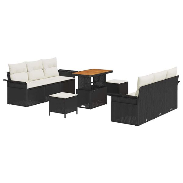 vidaXL Sjedeća garnitura za vrt s jastukom 9 pcs Crna i Krema