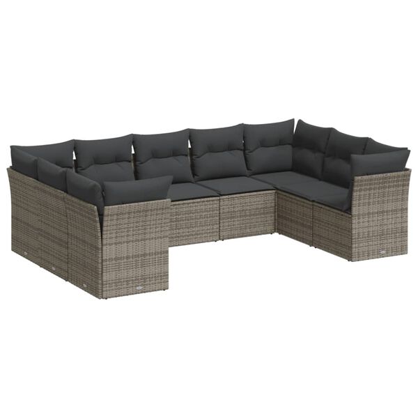 vidaXL 9-dijelni set vrtnih sofa od poliratana s jastucima sivi