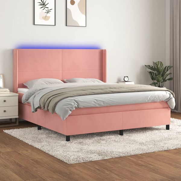 vidaXL Krevet box spring s madracem LED ružičasti 180x200cm bar&scaron;unasti