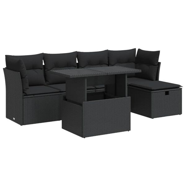 vidaXL 6-dijelni set vrtnih sofa s jastucima crni od poliratana