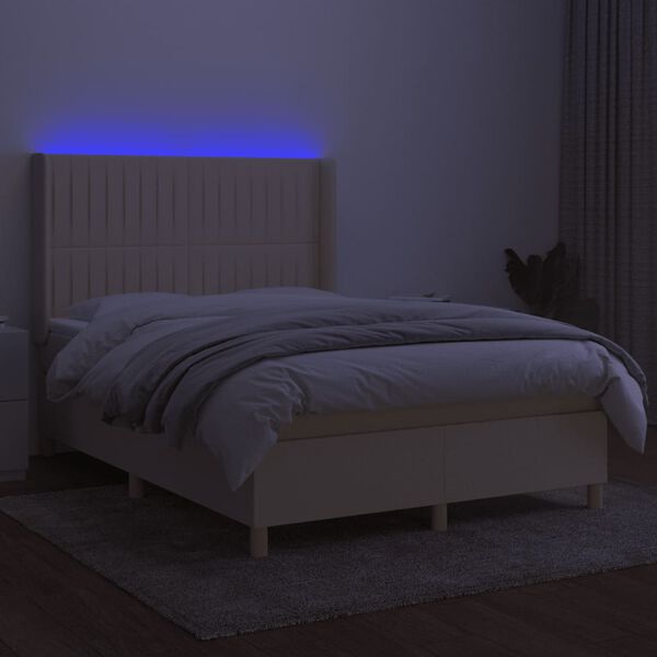 vidaXL Krevet box spring s madracem LED krem 140x200 cm od tkanine