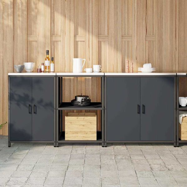 vidaXL Kuhinjski set za pohranu s policom 3 pcs Antracit Čelična vrata