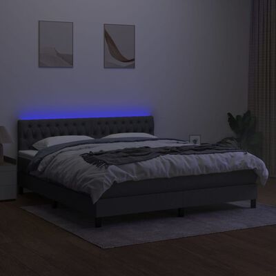 vidaXL Krevet box spring s madracem LED tamnosivi 160x200 cm tkanina
