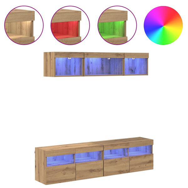 vidaXL TV zidne jedinice s LED-om Zidne 5 pcs Umjetnički hrast