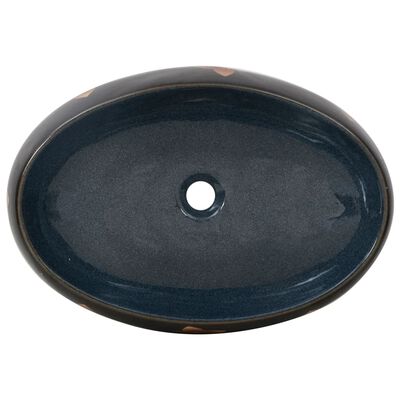 vidaXL Nadgradni umivaonik crno-plavi ovalni 59 x 40 x 15 cm keramički