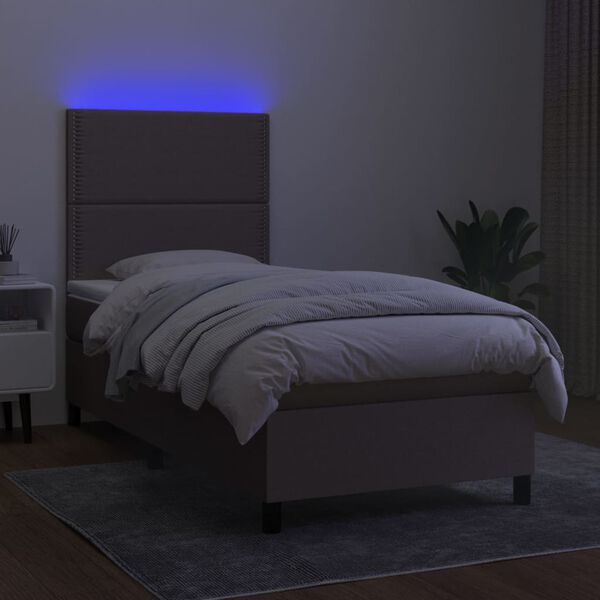 vidaXL Krevet box spring s madracem LED smeđesivi 90x190 cm tkanina