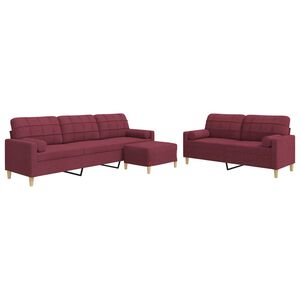 vidaXL 3-dijelni set sofa s tabureom i jastucima boja vina tkanina