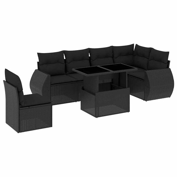 vidaXL 7-dijelni set vrtnih sofa od poliratana s jastucima crni