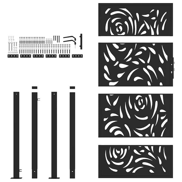 vidaXL Vrtna vrata crna 100x175 cm čelična dizajn plamena
