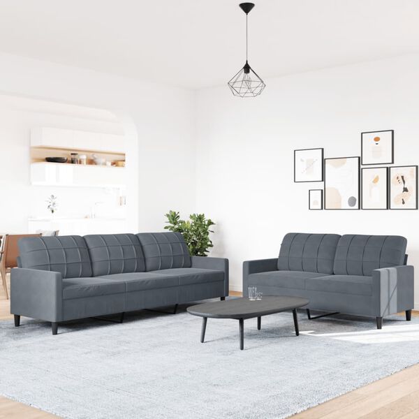 vidaXL 2-dijelni set sofa s jastucima tamnosivi baršunasti