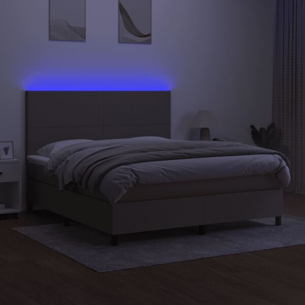 vidaXL Krevet box spring s madracem LED smeđesivi 180x200 cm tkanina