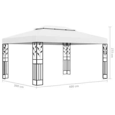 vidaXL Sjenica s dva krova i LED svjetlosnim trakama 3 x 4 m bijela