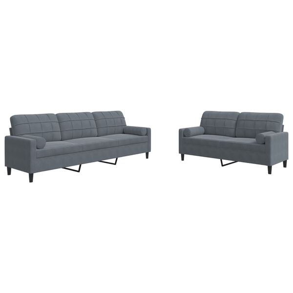 vidaXL 2-dijelni set sofa s jastucima tamnosivi bar&scaron;unasti