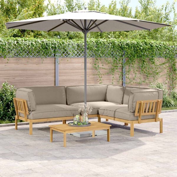 vidaXL Set sofe s jastukom 4 pcs Sivo-smeđa Čvrsto drvo akacije