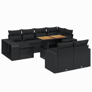 vidaXL 11-dijelni set vrtnih sofa od poliratana s jastucima crni