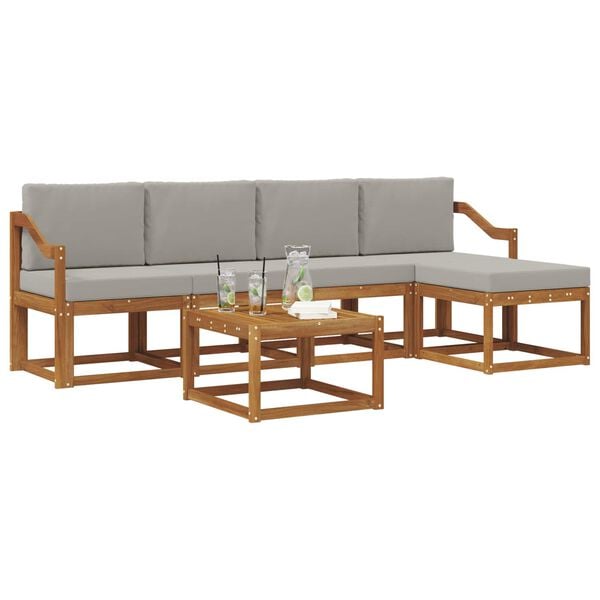 vidaXL Set vanjskih sofa s jastukom 6 pcs Prirodna i svijetlo siva
