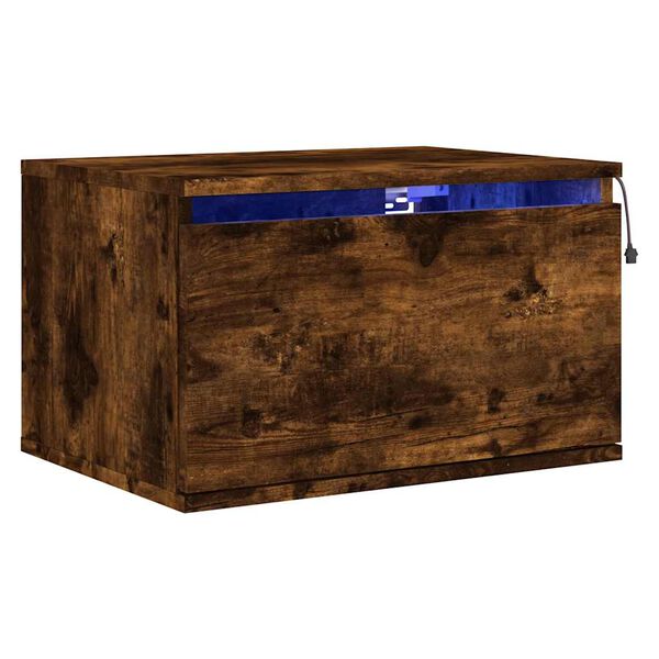 vidaXL Zidni noćni ormarić s LED svjetlima boja dimljenog hrasta