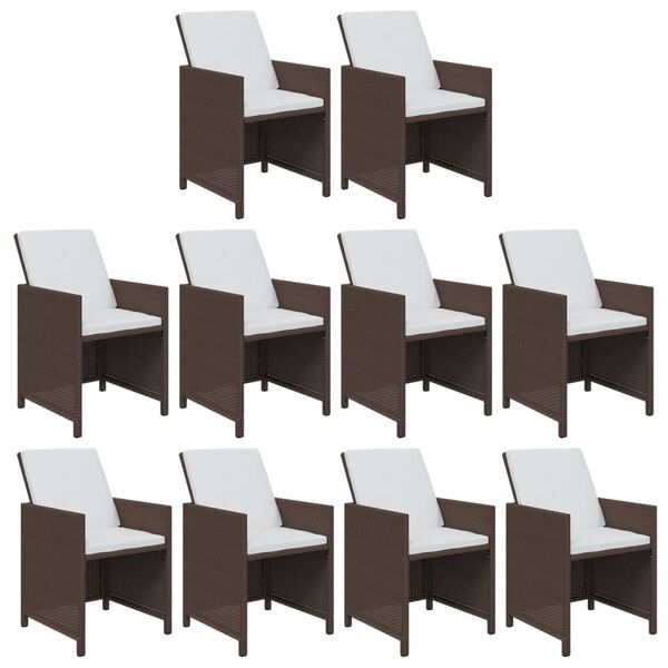 vidaXL 11-dijelni vrtni blagovaonski set s jastucima poliratan smeđi