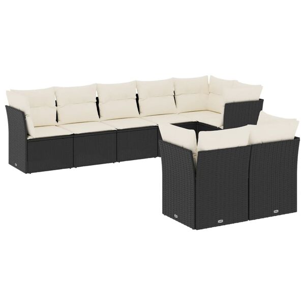 vidaXL 8-dijelni set vrtnih sofa od poliratana s jastucima crni