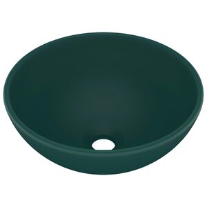 vidaXL Luksuzni okrugli umivaonik mat tamnozeleni 32,5x14 cm keramički