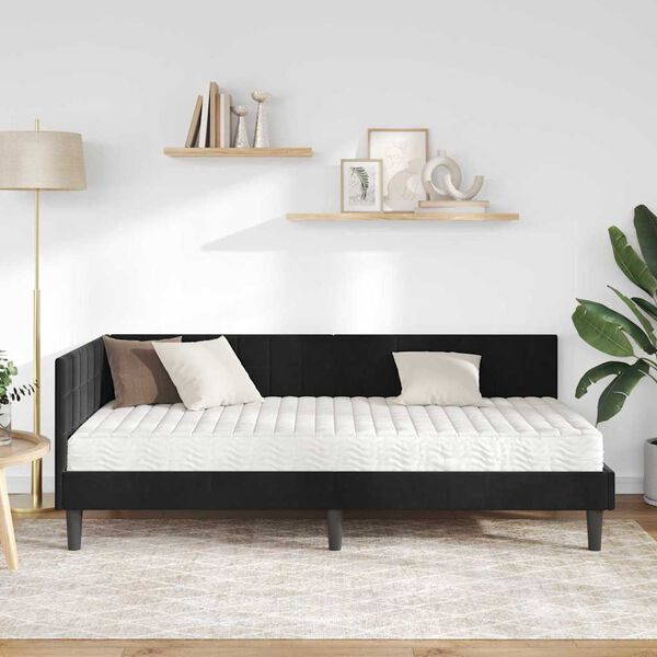 vidaXL Kutni krevetni okvir s madracem s uzglavljem 2 pcs Crna Bar&scaron;un