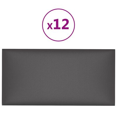vidaXL Zidne ploče od umjetne kože 12 kom sive 30 x 15 cm 0,54 m²