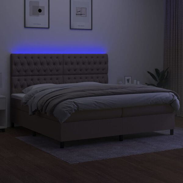vidaXL Krevet box spring s madracem LED smeđesivi 200x200 cm tkanina