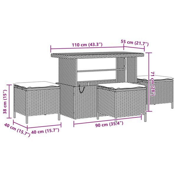 vidaXL Sjedeća garnitura za vrt s jastukom s pohranom Crna Poli ratan