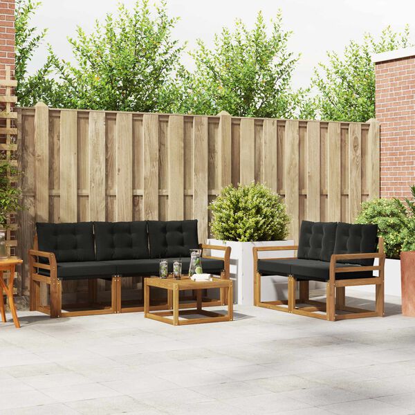 vidaXL Set vanjskih sofa s jastukom 6 pcs Prirodna i crna