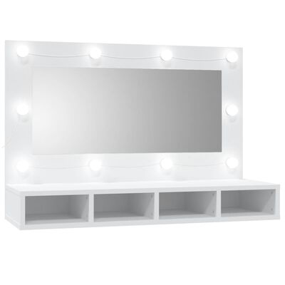 vidaXL Ormarić s ogledalom i LED svjetlima bijeli 90 x 31,5 x 62 cm