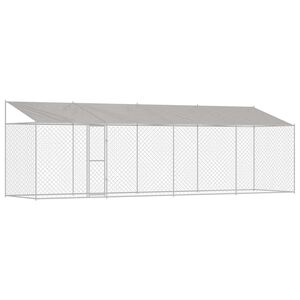 vidaXL Kavez za psa s krovom Srebrna 800 x 200 x 256 cm Čelik i PE
