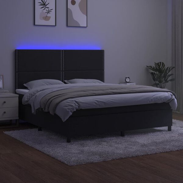 vidaXL Krevet box spring s madracem LED crni 160x200 cm bar&scaron;un