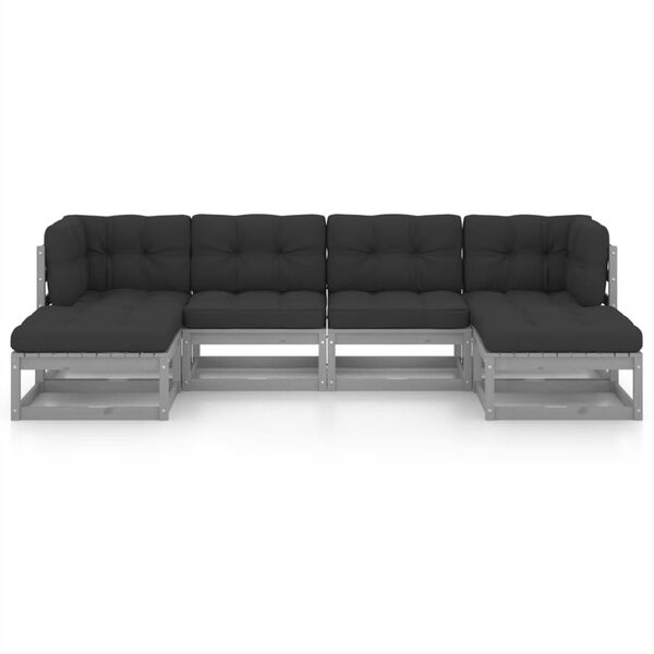 vidaXL 6-dijelna vrtna garnitura s jastucima siva od masivne borovine