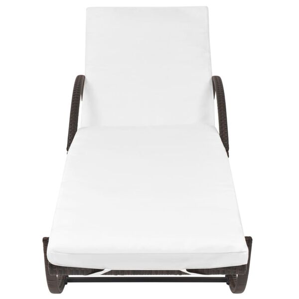 vidaXL Ležaljka za sunčanje s jastukom i stolom poliratan smeđa