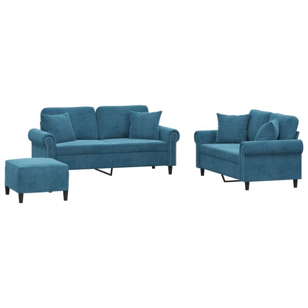 vidaXL 3-dijelni set sofa s jastucima plavi bar&scaron;unasti