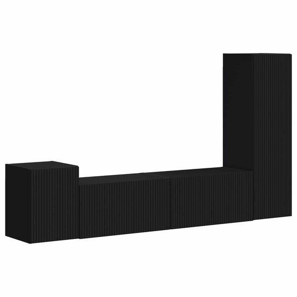 vidaXL Set TV komoda Zidne 4 pcs Crna Konstruirano drvo