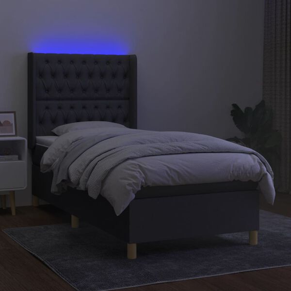 vidaXL Krevet box spring s madracem LED tamnosivi 90x200 cm tkanina