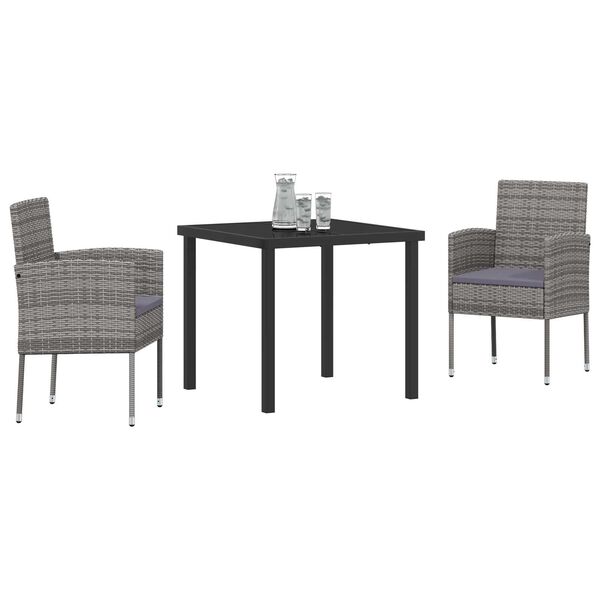 vidaXL Vrtni set za objed s jastukom 3 pcs Siva poliratan