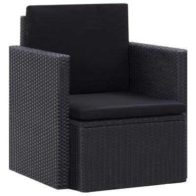 vidaXL Vrtna stolica od poliratana s jastucima crna