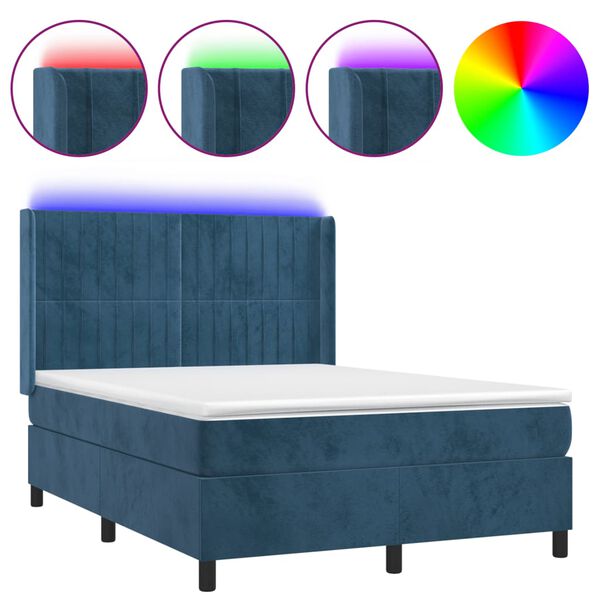 vidaXL Krevet box spring s madracem LED tamnoplavi 140x190 cm bar&scaron;un