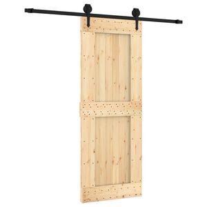 vidaXL Klizna vrata Prirodna i crna 80 x 210 cm Čvrsta borovina