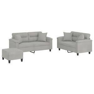 vidaXL 3-dijelni set sofa s jastucima svjetlosivi od mikrovlakana
