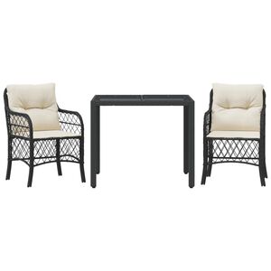 vidaXL 3-dijelni bistro set s jastucima crni od poliratana