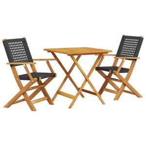 vidaXL 3-dijelni bistro set od poliratana i masivnog drva crni