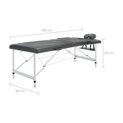 vidaXL Stol za masažu s 2 zone aluminijski okvir antracit 186 x 68 cm