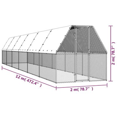 vidaXL Vanjski kavez za kokoši 2 x 12 x 2 m od pocinčanog čelika