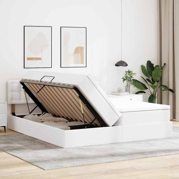 vidaXL Krevet s od storage Čista bijela 200 x 200 cm Lažna koža